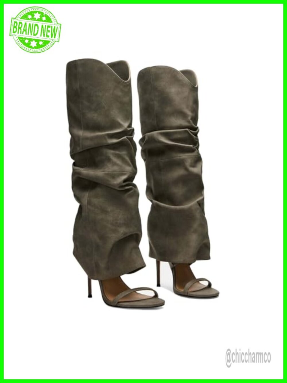 Slouchy Knee High Boots Open Toe Stiletto Heel Pull On Long Fashion Heeled Boots